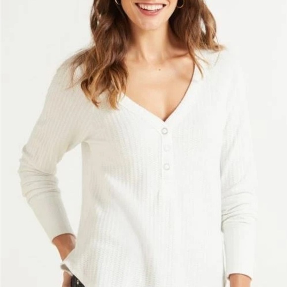 Chaser Waffle Knit Long Sleeve Thermal in White - Size Medium - Picture 1 of 8